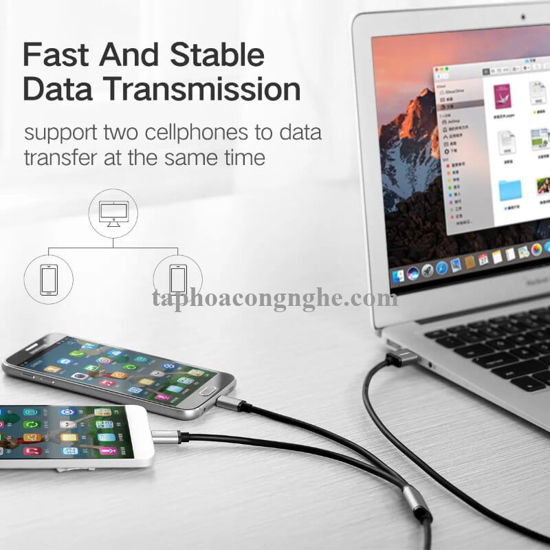 Ugreen 30571 0.5m màu xanh Cáp USB-A 2.0 sang Micro USB + USB-C US196 30030571